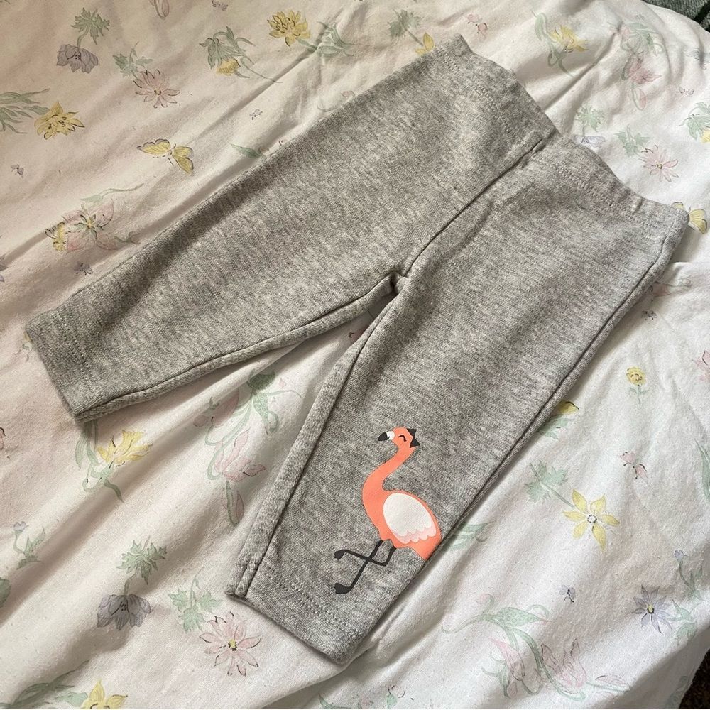 6 Month Carters Flamingo Leggings with White Ruffled Shirt Outfit Bundle - Picture 6 of 8